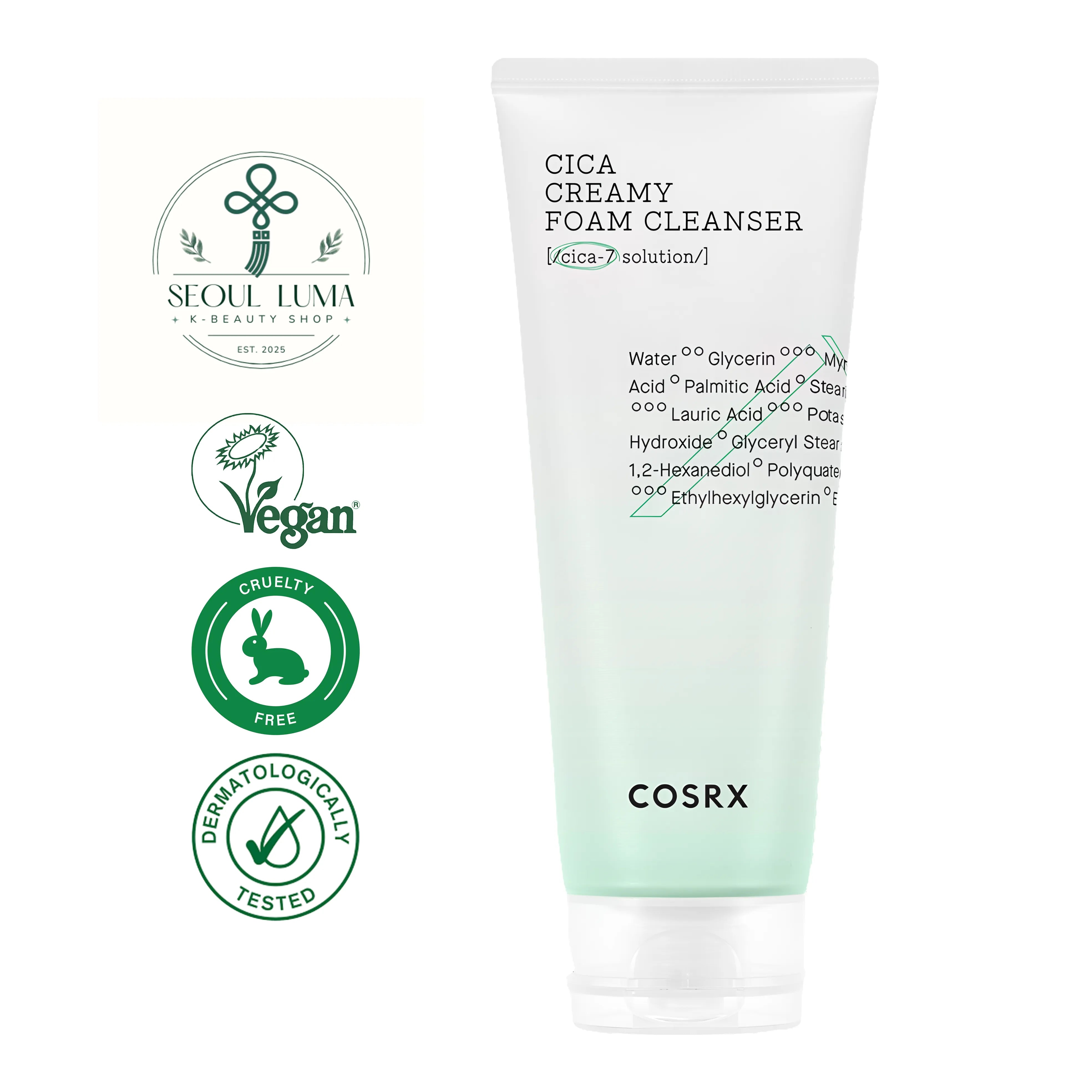 COSRX Pure Fit Cica Creamy Foam Cleanser 150ml - Gentle pH-balanced foam cleanser with CICA-7 Complex for sensitive and irritated skin
